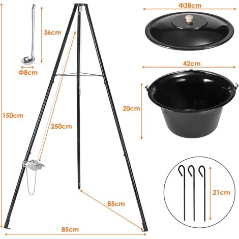Chaudron En Fonte 10 Litres Avec Trépied - Pour Feu De Camp, Barbecue, Camping, Cuisine Extérieure Traditionnelle - 14