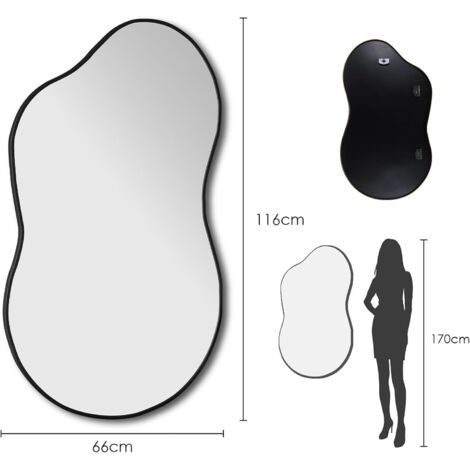 Miroir de salle de bain,66 x 116 cm,miroir mural de forme irrégulière,miroir cosmétique horizontal vertical- Noir