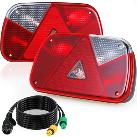 Kit de feux arrière pour remorque, éclairage de remorque 13 broches 12 V, feux arrière avec 7 fonctions, 2 câbles de 5,5 m, homologué CE pour voitures, camions, bateaux, caravanes et fourgons