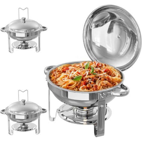 Buffets Chauffants Ronds,Chafing Dish 5L,Chauffe-Plats en Acier Inoxydable,pour Traiteurs,Buffets-(3PCS)