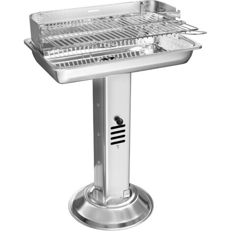 Barbecue à charbon de bois en acier inoxydable, Barbecue à colonne 523284cm, Hauteur réglable en 3 directions, avec grille de chromée, ventilation et Cendrier, Plage, Outdoor, Camping, BBQ