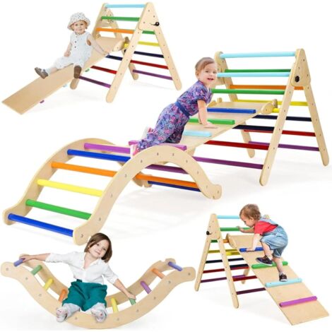 Triangle d'escalade en Bois avec Toboggan,Ensemble d'escalade en bois,Aire de jeux intérieure,Jouet d'escalade