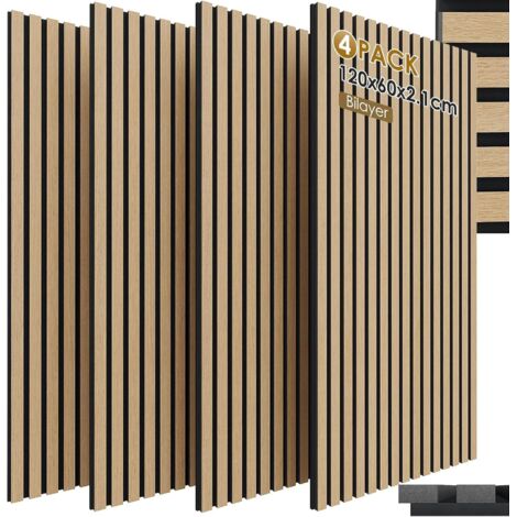 Lot de 4 Panneau Acoustiques,Panneau Mural Decoratif,en Bois MDF,Panneaux Muraux Acoustique,120x60x2,1 cm,pour Chambre,Bureau-Kaki (1/5)