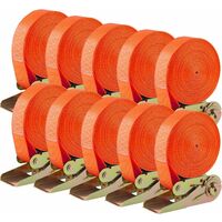 TLGREEN 10 PCS 400 kg Sangle à Cliquet, Sangle d'Arrimage avec Tendeur, Sangle de Serrage en Polyester, Certifié CE, Longueur 6 m, Largueur 25 mm (Orange)