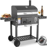 TLGREEN Barbecue au Charbon de Bois, Grill à Charbon avec Couvercle, Barbecue Charbon de Bois Grande Taille avec Cheminée, Barbecue Charbon sur Pied, à Roulettes, en Acier Inoxydable, 152x136x60cm