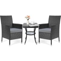 Tlgreen Salon de Jardin Ensemble 3 Pièces, Salon de Balcon en Rotin,Fauteuil en Rotin,Ensemble de Meubles de Jardin en Polyrotin,Ensemble de Mobilier Extérieur,Avec Table en Verre,pour Jardin,Balcon,T