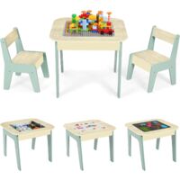 Table pour enfant avec 2 chaises,Table d’Activités,Table à dessin pour enfants,Groupe de sièges ,Ensemble de Table et Chaises,Tableau des blocs de construction (Vert)