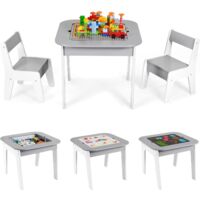 Table pour enfant avec 2 chaises,Table d’Activités,Table à dessin pour enfants,Groupe de sièges ,Ensemble de Table et Chaises,Tableau des blocs de construction (Gris)