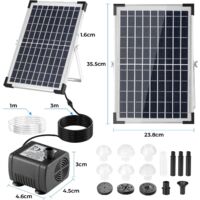 Fontaine Solaire 9V/12 W 500L/h, Pompe à Eau Solaire, avec Tuyau d'eau de 1 m, Câble de 3,25 m, 9 Buses, Pompe Solaire de Bassin, pour Bain d'oiseaux/Aquarium/Bassin/Jardin/Cascade/Piscine