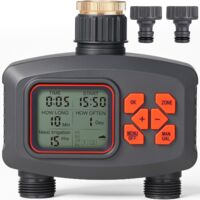 Programmateur Arrosage Automatique 2 Voies, Minuterie d'arrosage Retard de Pluie, IP66 Programmateur Robinet arrosage avec Entrée en Laiton pour Pelouse et Jardin