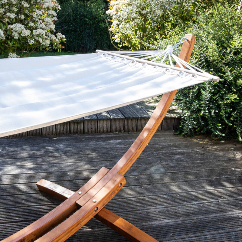 Amaca Da Giardino XXL Per 2 Persone Con Supporto In Legno - Capacità 200kg, Regolabile In Altezza, Bianco - Foto 7