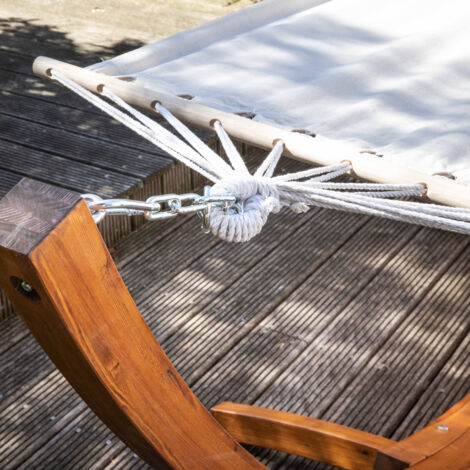 Amaca Da Giardino XXL Per 2 Persone Con Supporto In Legno - Capacità 200kg, Regolabile In Altezza, Bianco - Foto 3