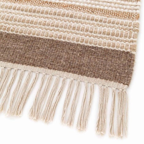 Tappeto a righe in lana e juta tessuto a piatto 80 x 200 cm