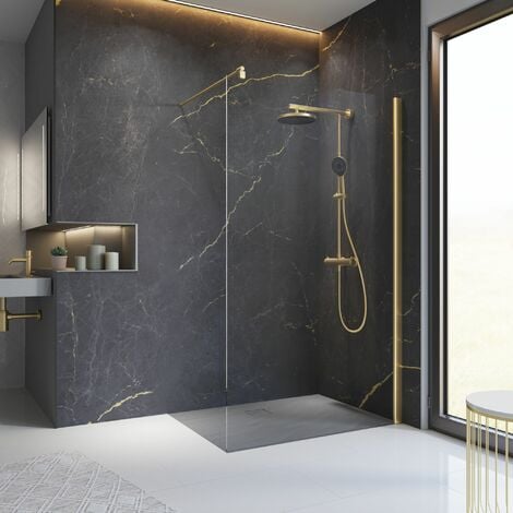 Paroi de douche à l'italienne, profilé or mat, doré, paroi fixe Walk In, verre 6 mm anticalcaire, 120 x 200 cm