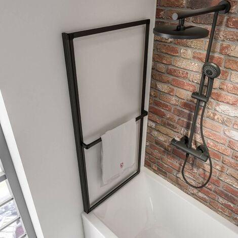 Pare-baignoire pliant, sans percer, 70 x 140 cm, écran de baignoire pivotant à coller, paroi de baignoire 1 volet Schulte, verre 3 mm, profilé noir, verre transparent