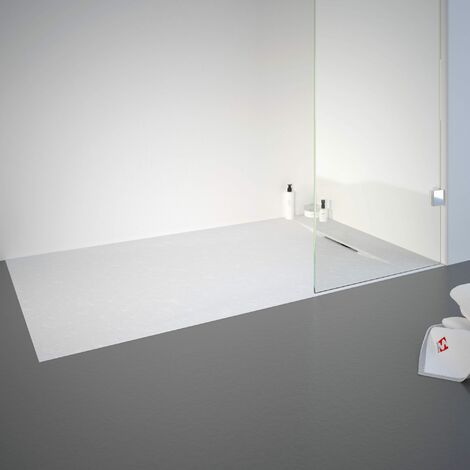 Receveur de douche de plain-pied, décor effet Pierre blanche, ultra léger, recoupable, Schulte, 80 x 140 cm