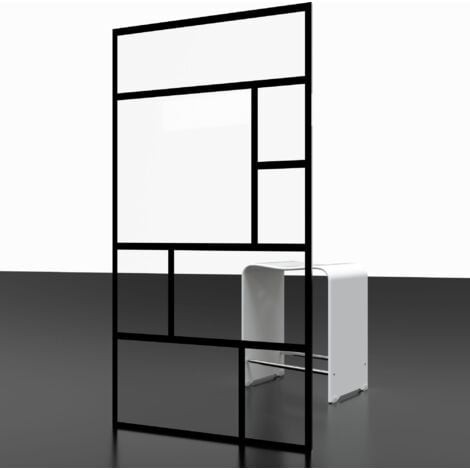 Paroi de douche à l'italienne, profilé noir à clipser, paroi fixe Walk In style industriel, NewStyle Atelier Schulte, verre 6 mm 90 x 200 cm