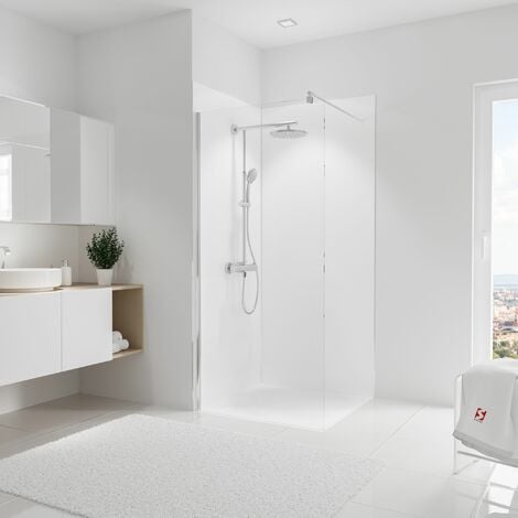 Panneau mural Blanc, revêtement pour douche et salle de bain, DécoDesign COULEUR, Schulte, Lot de 2 panneaux muraux 90 x 210 cm + 3 profilés blancs