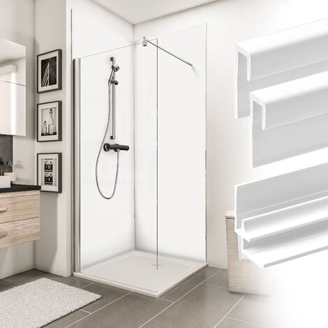 Panneau mural Blanc, revêtement pour douche et salle de bain, DécoDesign COULEUR, Schulte, Lot de 2 panneaux muraux 90 x 210 cm + 3 profilés blancs