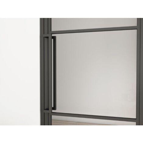 Porte verrière intérieure 83 x 211,5 cm, bloc porte Loft, verre satiné, style atelier 2 rayures, version droite