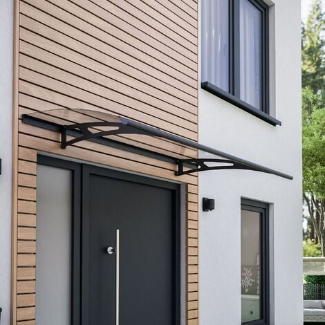 Marquise auvent de porte, Schulte Style Plus, polycarbonate transparent, fixations en acier anthracite, Classic, 160 x 90 cm