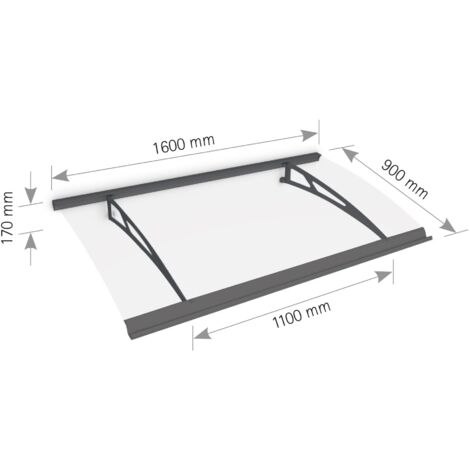 Marquise auvent de porte, Schulte Style Plus, polycarbonate transparent, fixations en acier anthracite, Classic, 160 x 90 cm