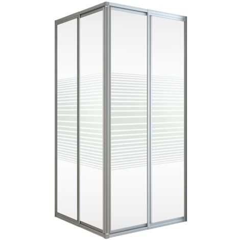 Accès d'angle droit 75-90 x 175 cm, portes de douche coulissantes, Sunny, Schulte, décor rayures horizontales, verre 4 mm, profilé argenté