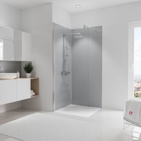 Panneau mural Gris argenté, revêtement pour douche et salle de bain, DécoDesign COULEUR, Schulte, Lot de 2 panneaux muraux 90 x 210 cm 2ème choix