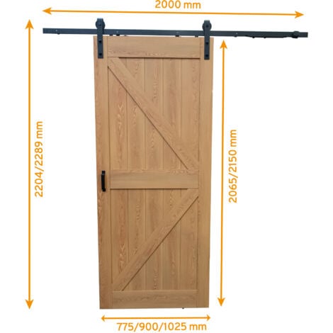 Porte de grange Oak 102 x 215 cm, porte coulissante pleine intérieure en bois, système ouvert noir avec softclose