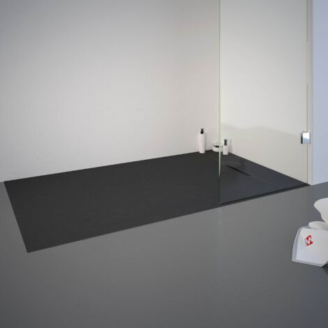 Receveur de douche de plain-pied, décor effet Pierre anthracite, ultra léger, recoupable, Schulte, 80 x 140 cm