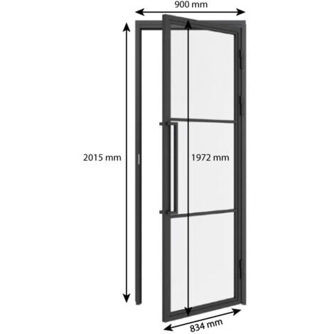 Porte verrière intérieure 83 x 197 cm, bloc porte Loft, verre transparent, style atelier 2 rayures, version droite