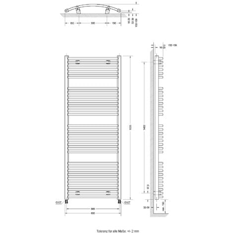 Radiateur sèche-serviette à eau chaude Europa, blanc, inertie fluide, vertical, Schulte, 150 x 60 cm, 820 W