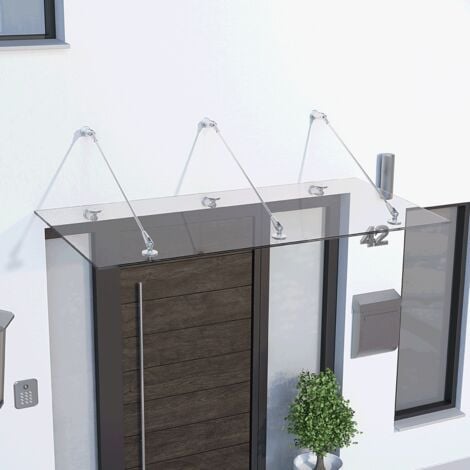 Marquise auvent de porte, Schulte Davita, verre véritable 12 mm, fixations inox, 160 x 90 cm