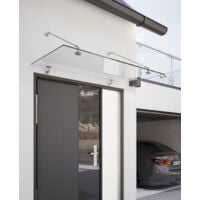 Marquise auvent de porte, Schulte Davita, verre véritable 12 mm, fixations inox, 140 x 90 cm