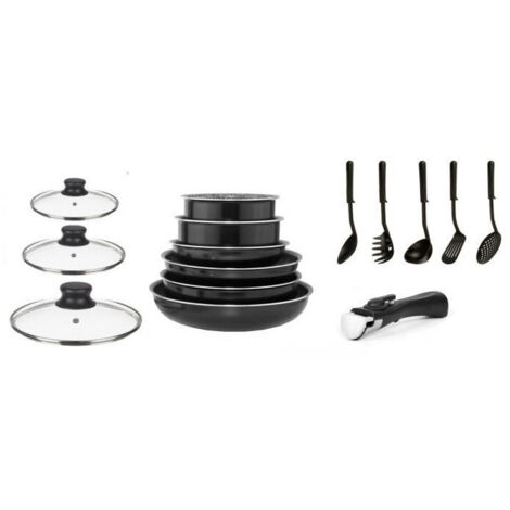 ARTHUR MARTIN Batterie de cuisine amovible 15 pieces 16-20-22-24-26 cm noir