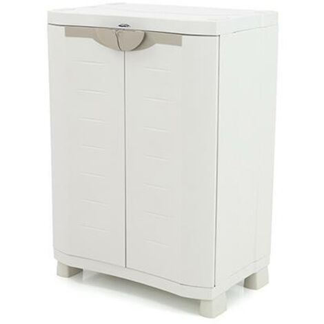 Plastiken – Mueble bajo de almacenamiento de resina – 2 puertas grandes – 2 estantes – Resistente a la humedad – 70x45x100 cm – Soporta hasta 25 kg por estante (1/2)