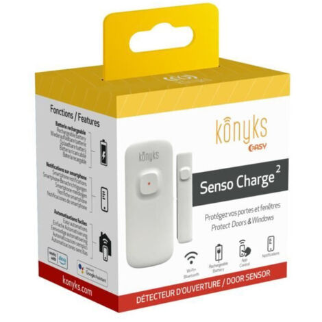 Konyks Senso Charge 2 - Detector de apertura Wi-Fi con batería para puerta y ventana, duración de 1 año, notificaciones Smartphon