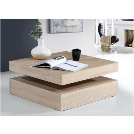 Mesa de centro con tablero giratorio - Cuadrado - Roble - 78 x 78 x 36 cm