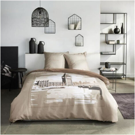 Ropa de cama - TODAY - JAVA - 2 personas - 240x220 cm - Algodón - Estampado London - Beige
