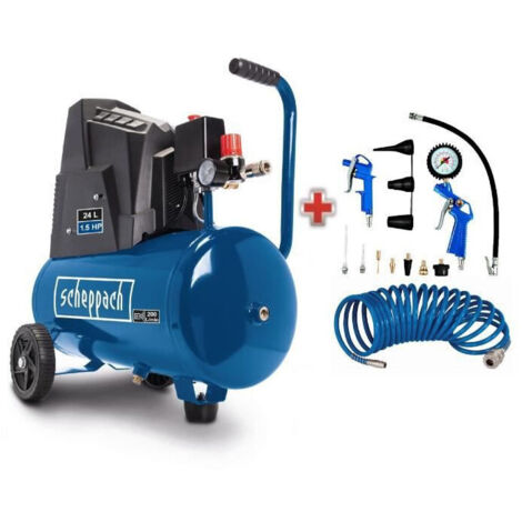 Compresseur dair horizontal Scheppach HC30o - 24L - 110 W - 8 bars Livre avec un jeu de 13 accessoires