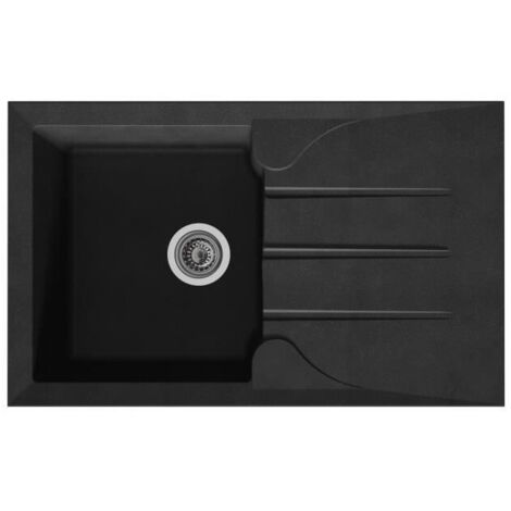 Fregadero de cocina empotrado STRADOUR 1 cubeta + 1 escurridor Aloa - Resina - 81 x 50 cm - Negro