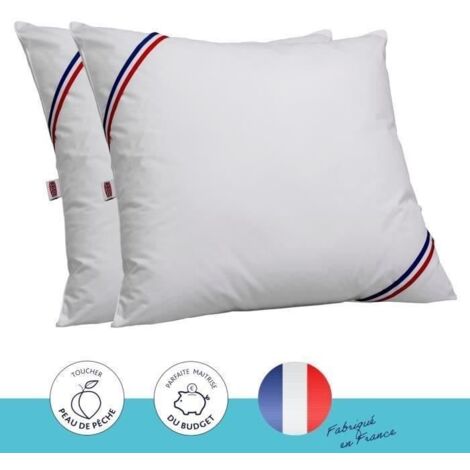 DODO Lot de 2 oreillers Tendance - 60 x 60 cm - Garnissage 100% Polyester fibre creuse siliconee - Blanc