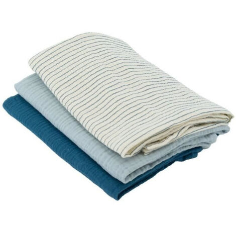 Set de 3 bandanas de Bambú - DOMIVA - 1 Impreso + 2 Uni - Azul índigo - 60x60 cm (1/2)
