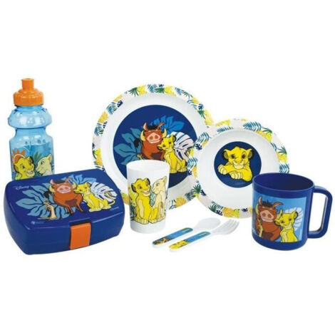 Set Vajilla Disney El Rey León - FUN HOUSE - 006360 - Vaso, Plato Hondo, Plato Playa, Taza, Cantimplora, Caja Merienda con Cubiertos