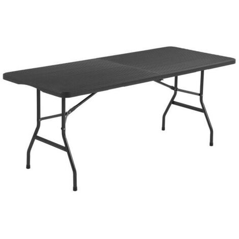 Mesa de recepción plegable para 8 personas - Estructura de acero y tablero de polietileno - aspecto de resina trenzada