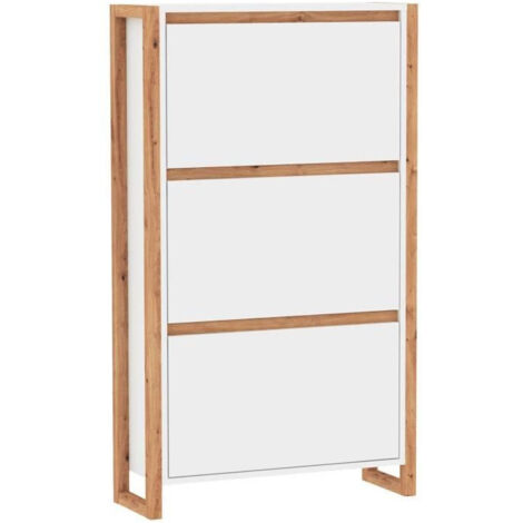 Meuble a chaussures - DENVER 49A - Blanc / Chene - 70 x 25 x 125 cm (1/5)
