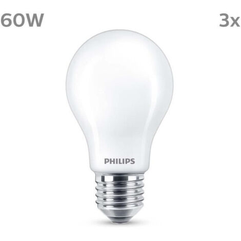 Ampoule LED - PHILIPS - Classic - 60 W - A60 E27 - Blanc chaud - Non dimmable x 3 (1/4)