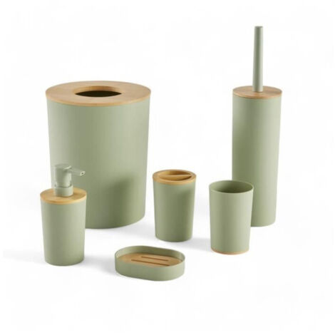 Lot de 6 acc SDB - TODAY - UTILITY - Dist savon, gobelet, porte-brosse a dents, porte savon, brosse WC, poubelle - Green (1/3)