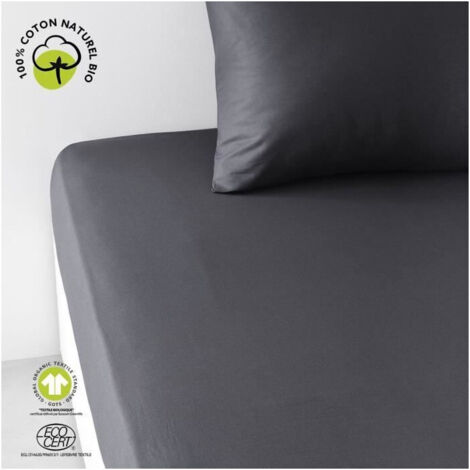 Drap housse - TODAY - 180 x 200 cm + 30 cm - Coton - Organic Fusain (1/3)