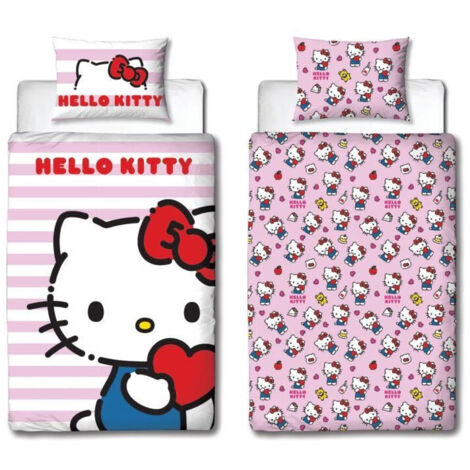 Juego de cama reversible - HELLO KITTY - Microfibra - 1 funda nórdica 140 x 200 cm + 1 funda de almohada 63 x 63 cm
